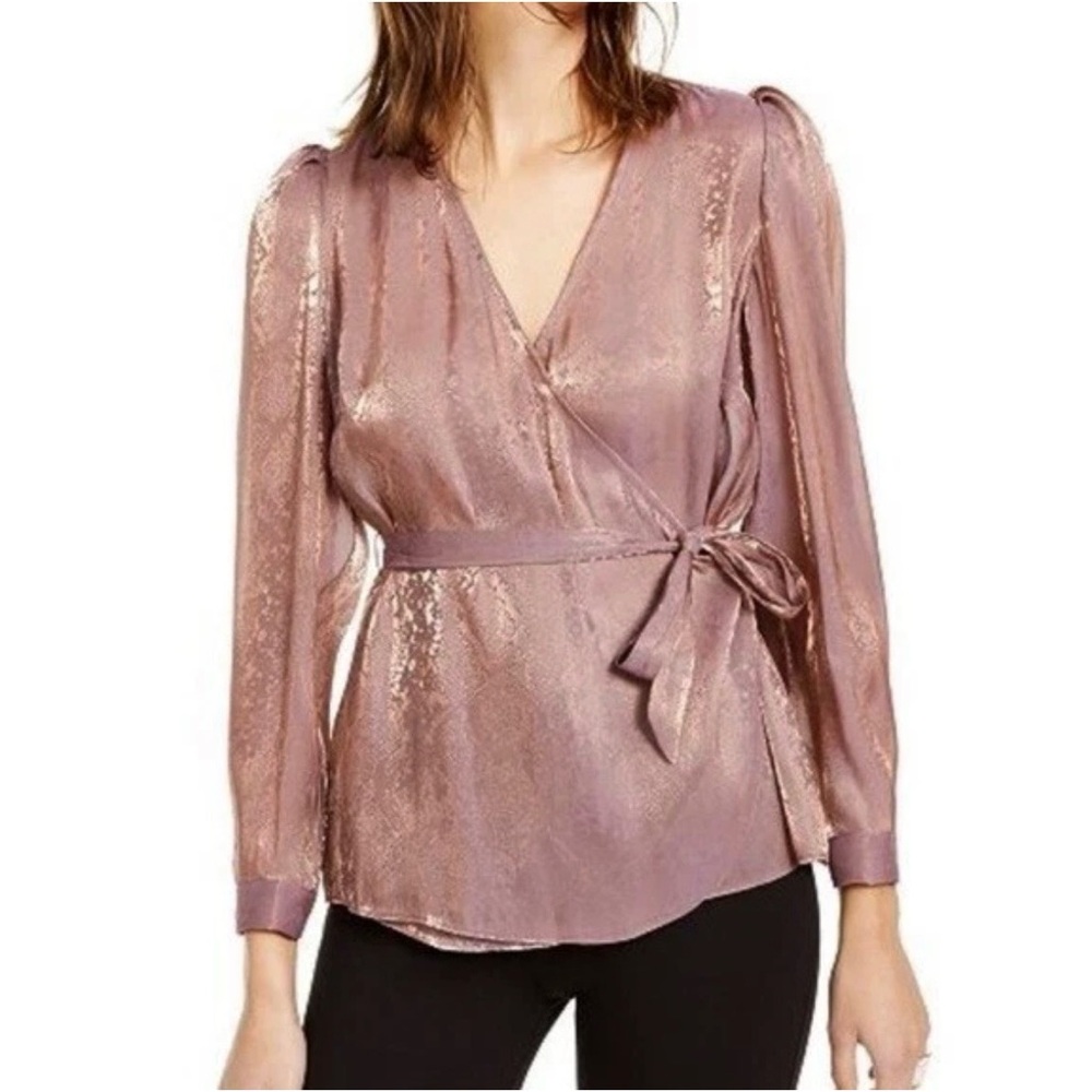 INC Wrap Mauve Gold Reflective Metallic Snakeprint Top 4X Cocktail Glam